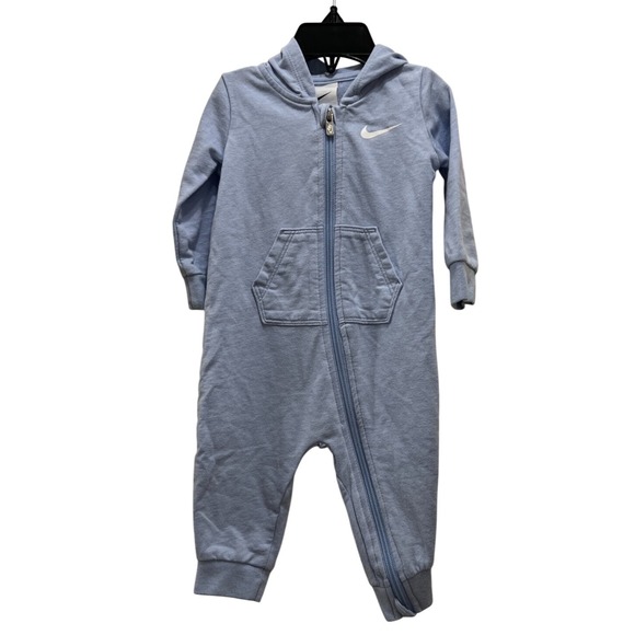 Nike Other - Nike Baby Blue Full‎ Zip Hooded Jumpsuit Romper 9M Infant One Piece Swoosh